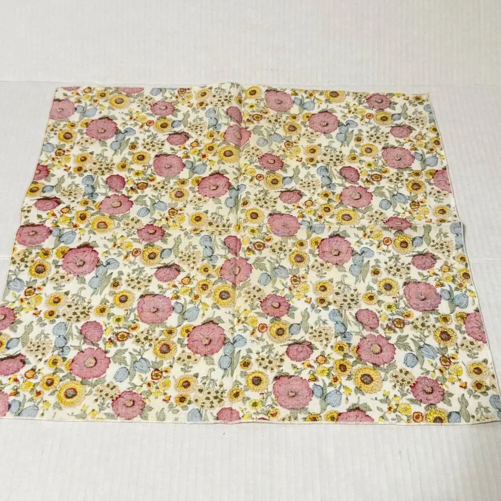 5 Vtg Floral All Over Print Cloth Napkins Red Yellow Blue Liberty Fabrics Style